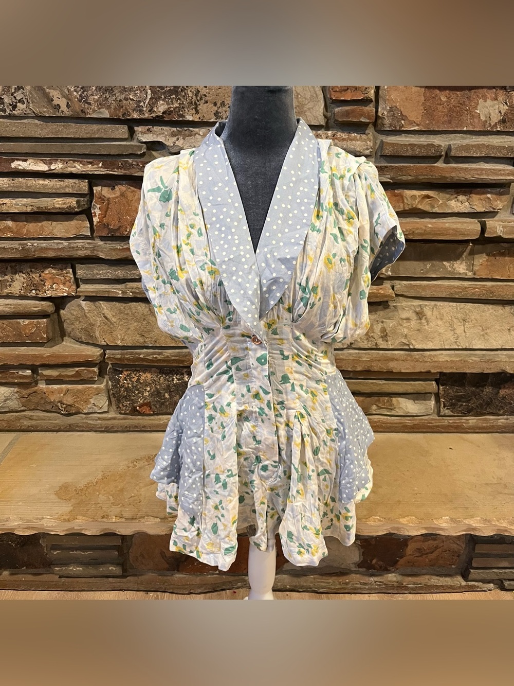 Free People Fiorella Playsuit Floral Puff-Sleeve Romper